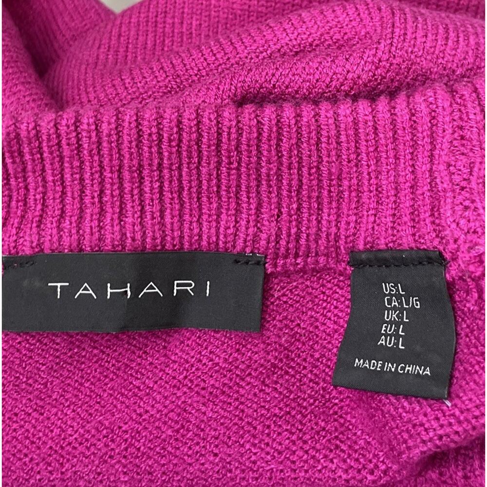Tahari Sweater Size Large Cable Knit Fuchsia Pink Raglan Sleeve Fisherman Chic - Picture 6 of 10